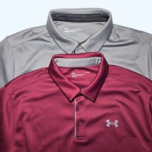 Lot Of 2 Under Armour Loose Heat Gear Men’s Polo Shirts Large Gray Maroon S/S